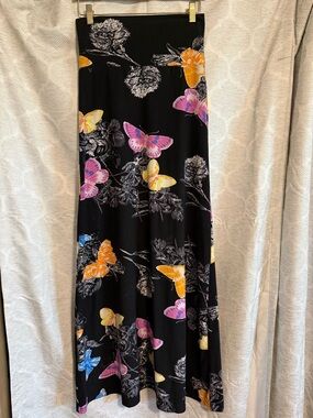 Black High-Low Dress with Multicolor Butterfly Print